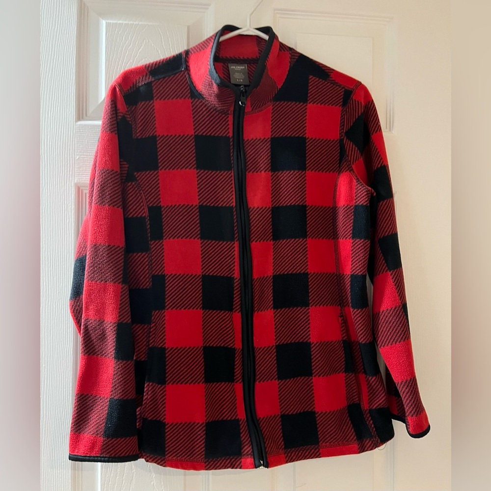 Women’s Joe Fresh black & red plaid light jacket.